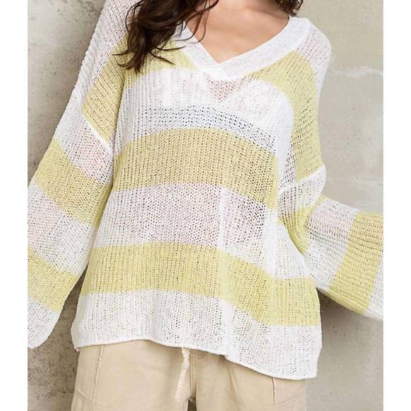 NEW POL evelyn open-knit top in white/yellow - Picture 1 of 1